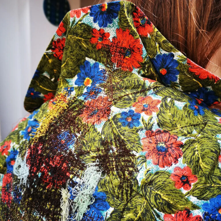 Bright floral textile closeup